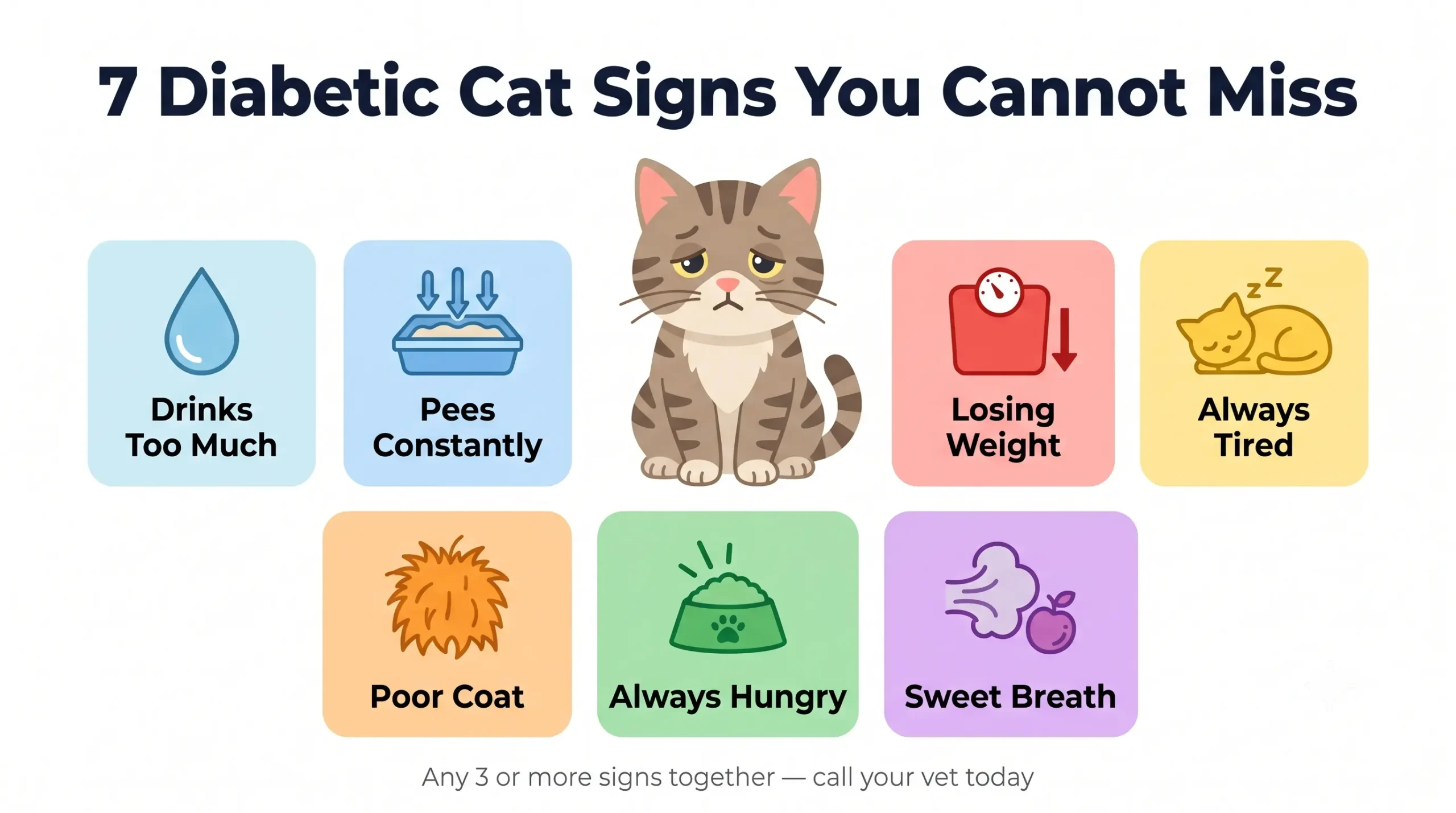 Diabetic cat signs — illustrated guide to all 7 symptoms of diabetes in cats