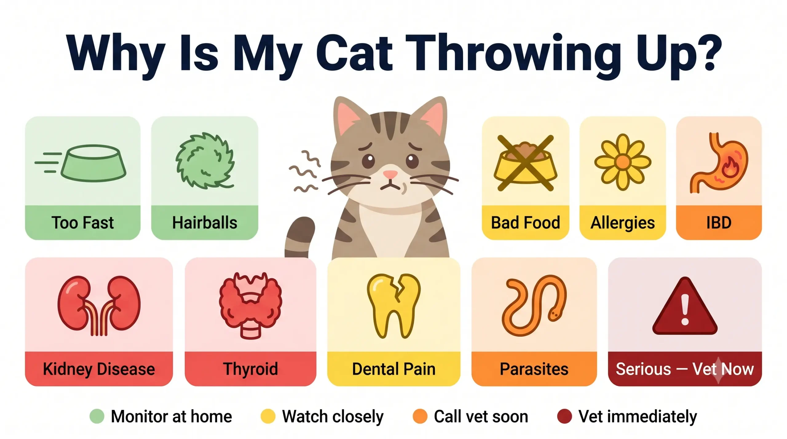 Why is my cat throwing up — cat showing signs of nausea and digestive discomfort