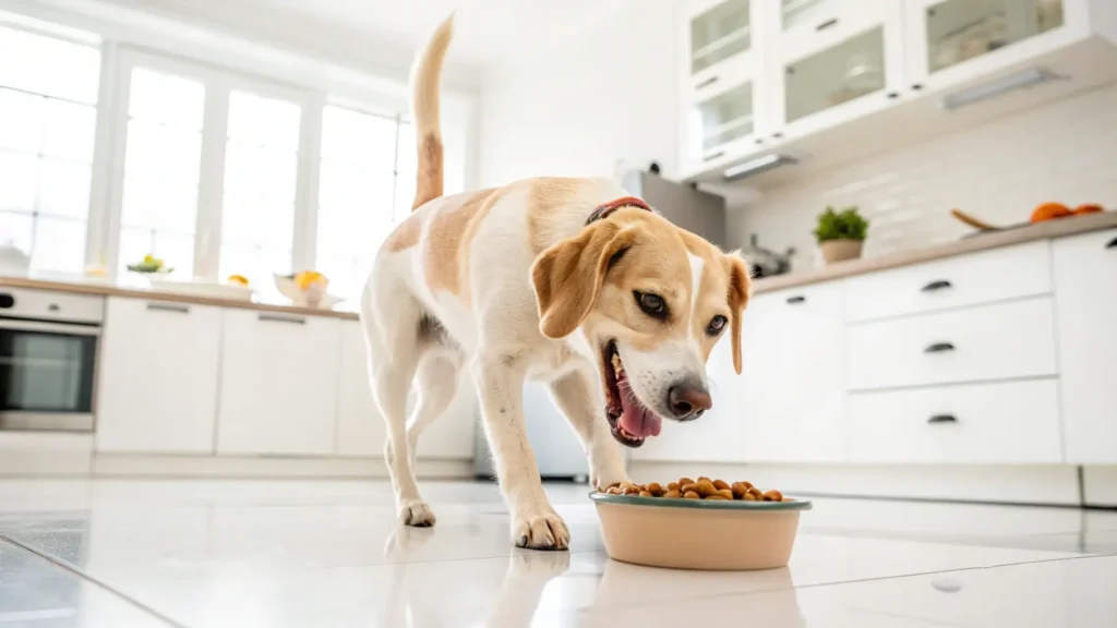 happy dog eating after appetite loss recovery