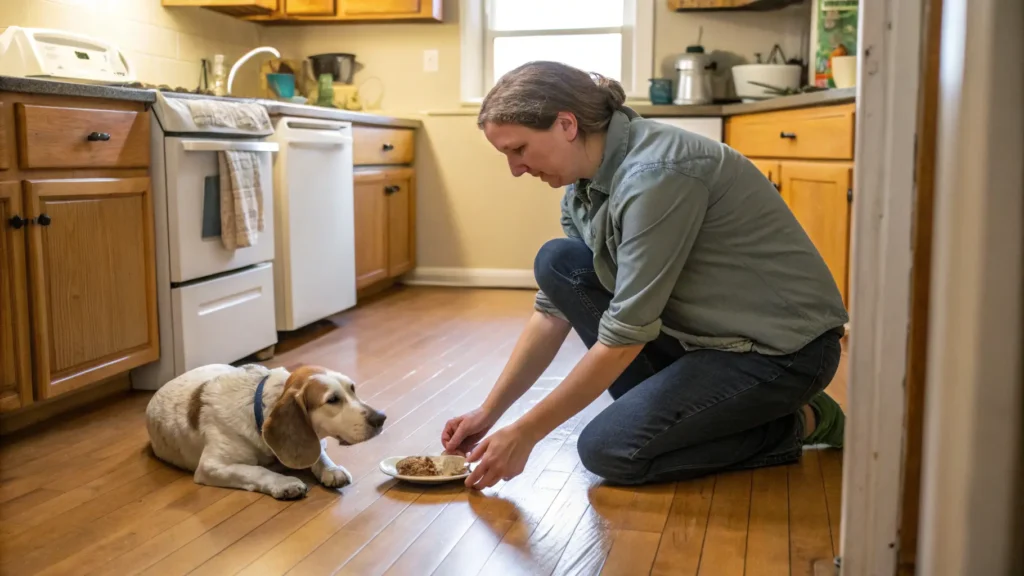 owner hand feeding sick dog that won't eat