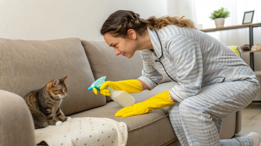 Person using rubber gloves to Remove Pet Hair at Home