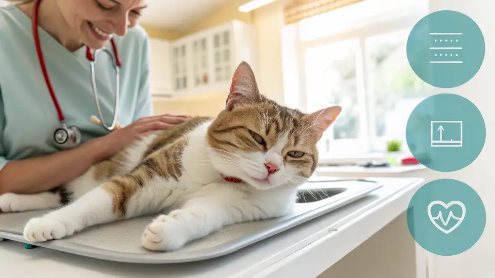 veterinarian examining cat with fast breathing symptoms