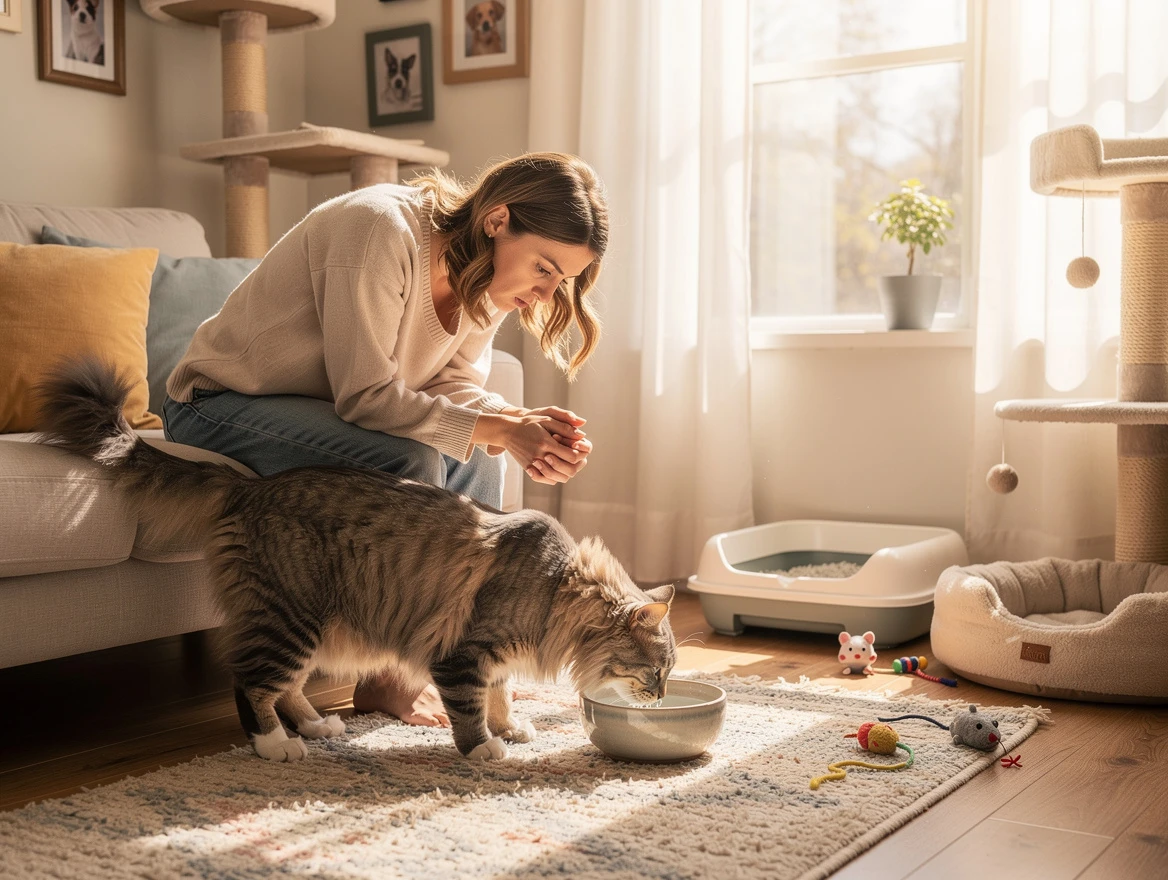 Early signs and symptoms of kidney failure in cats — cat drinking excessive water from bowl