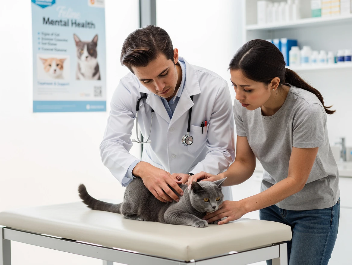 Is my cat depressed - a caring vet examining a cat to diagnose and treat cat depression.