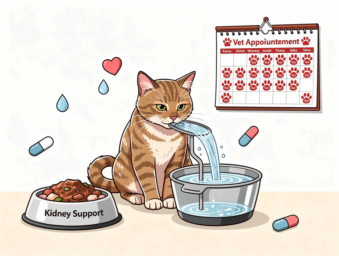 How to make a cat with kidney failure comfortable — owner monitoring food water and litter box at home