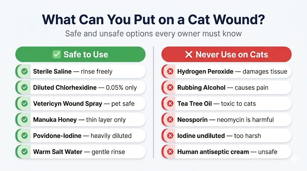 What can you put on a cat wound — vector guide showing safe treatment options