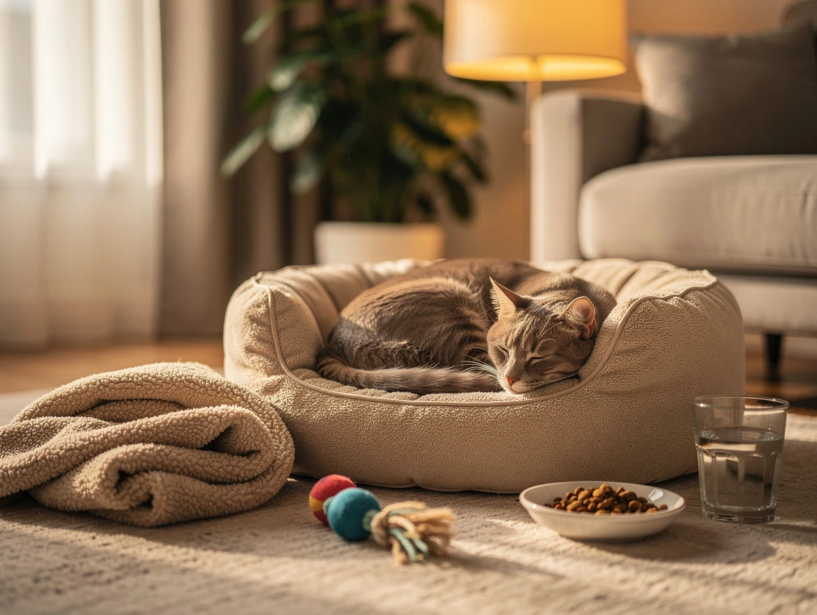 Cat resting in a calm quiet space — resting is the most important treatment when my cat is limping but still jumping and running