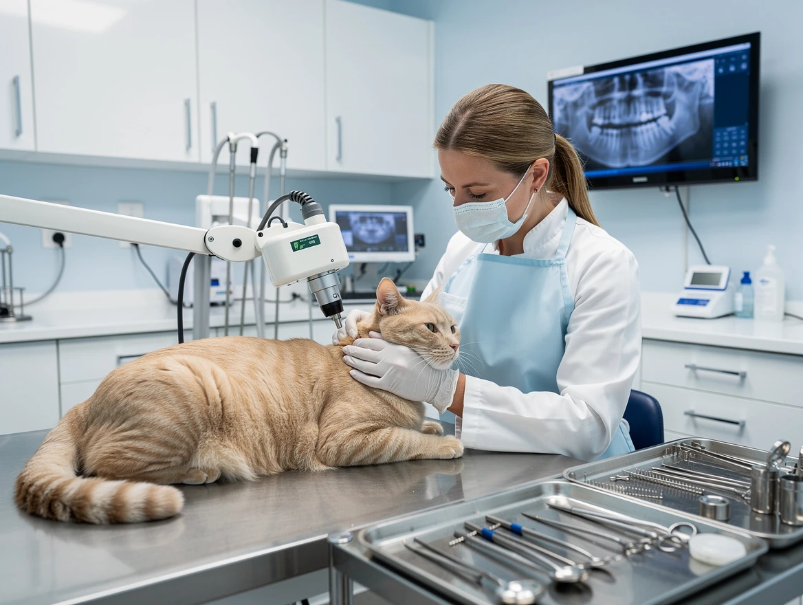 Vet performing dental X-ray on a cat to diagnose why my cat lost a fang tooth