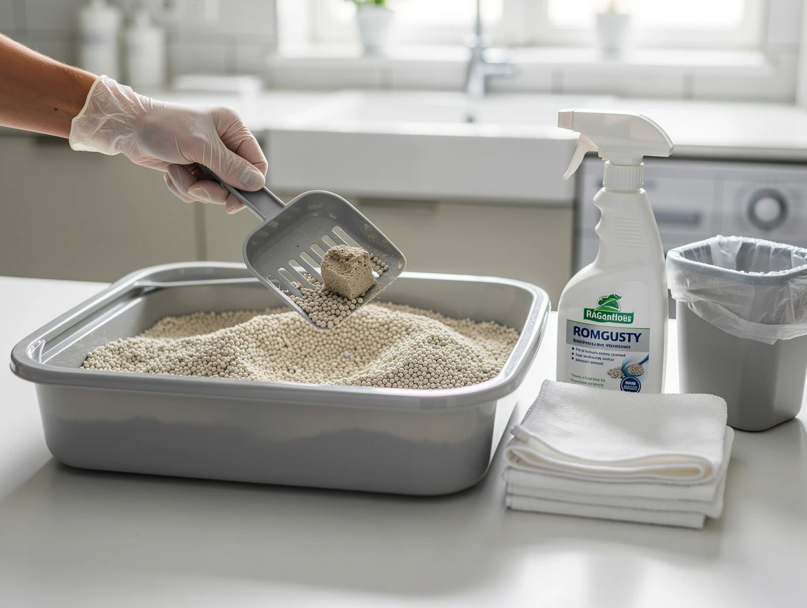 Cleaning cat litter box — first step when my cat has worms how do I clean my house