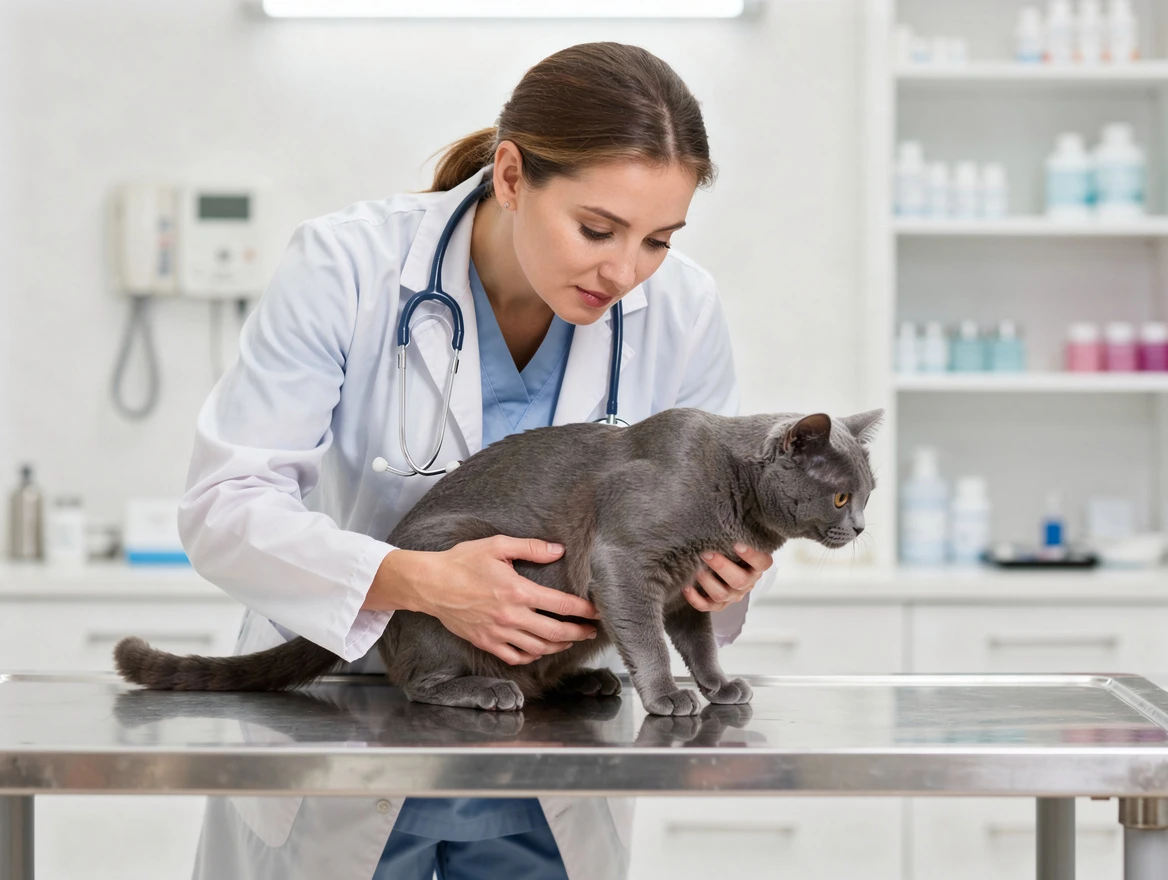 Cat being examined by veterinarian — when to see a vet when my cat is limping but still jumping and running