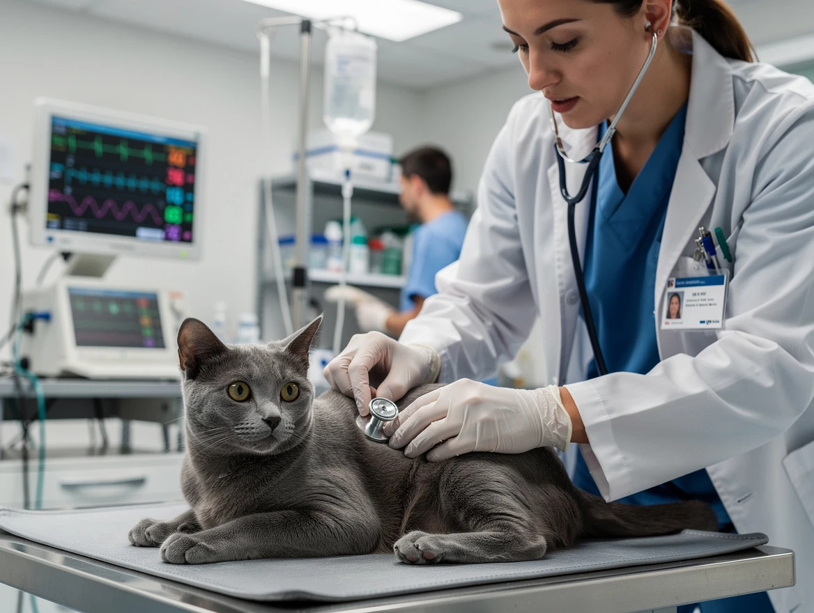 A cat being examined at the vet โ checking why my cat sounds congested when breathing