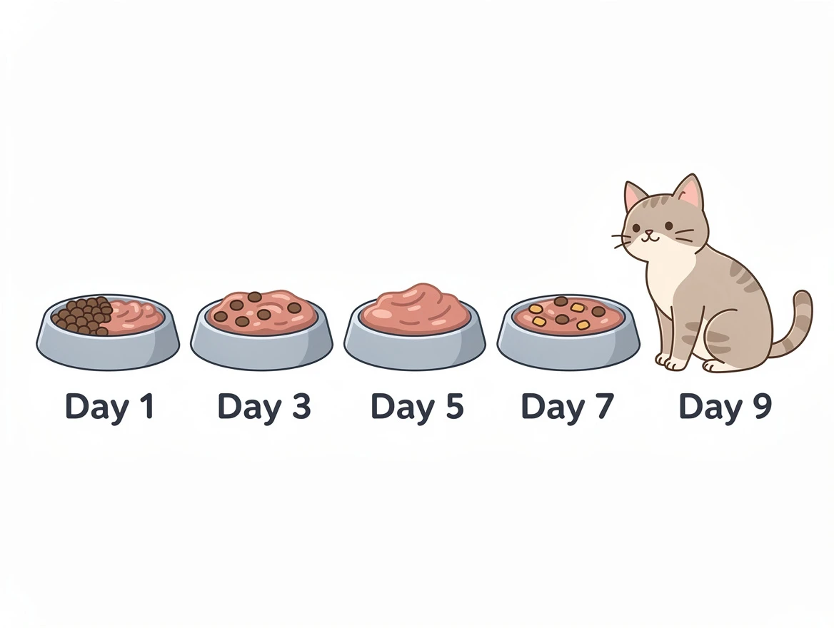 How to transition cat to wet food — gradual 7-day mixing plan from dry kibble to wet