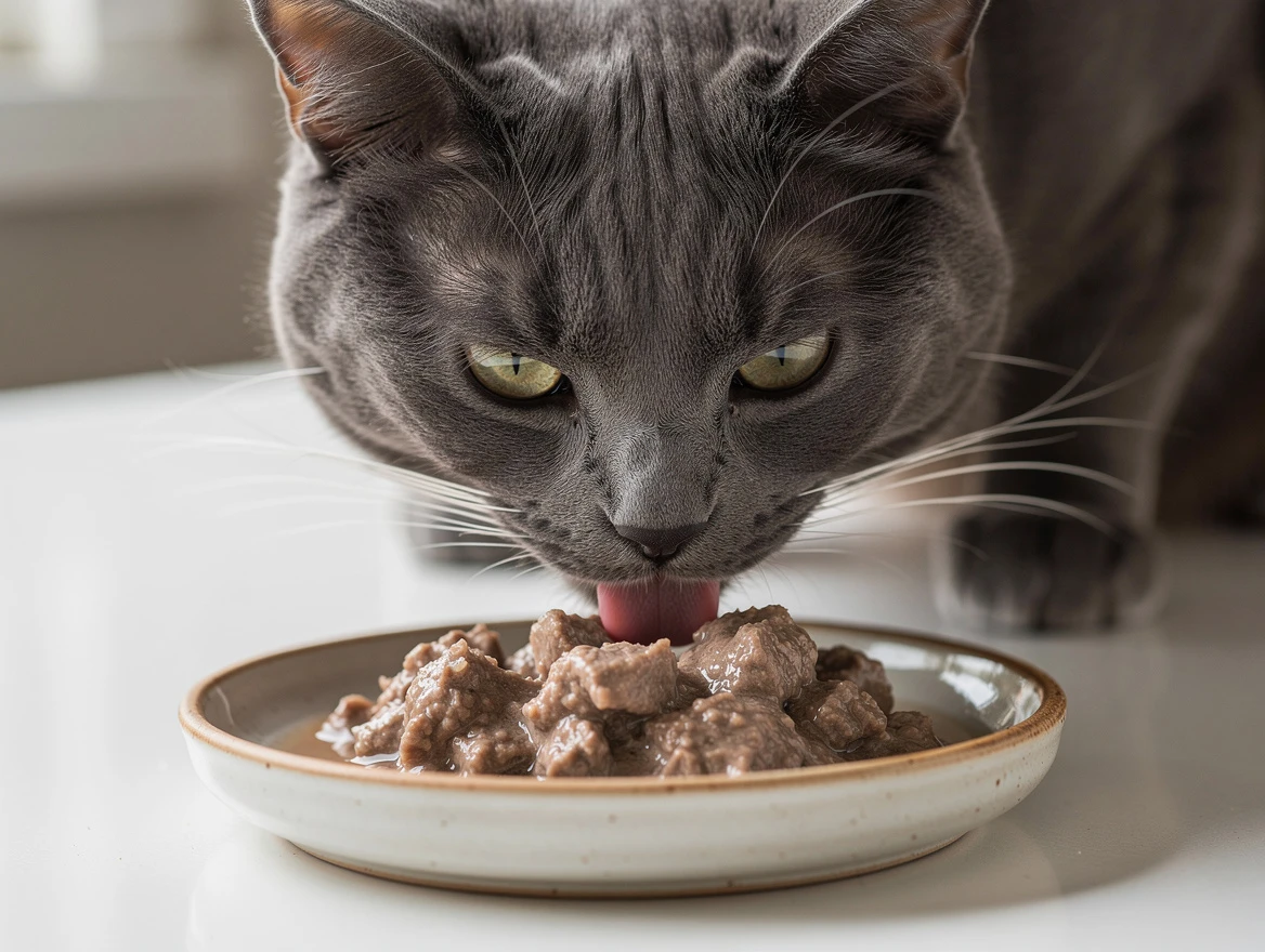 Cat eating wet food — increasing wet food is one of the best answers to what can I give my cat for constipation at home