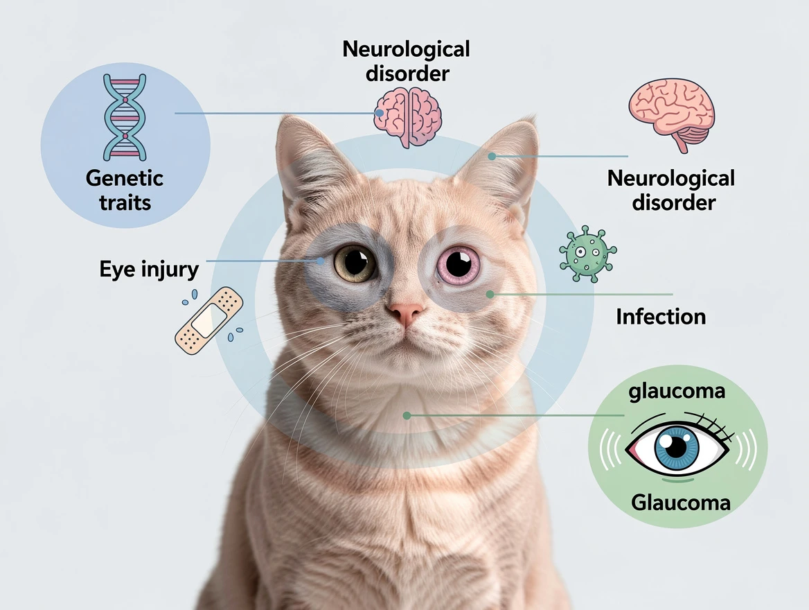 Infographic showing common causes of anisocoria in cats