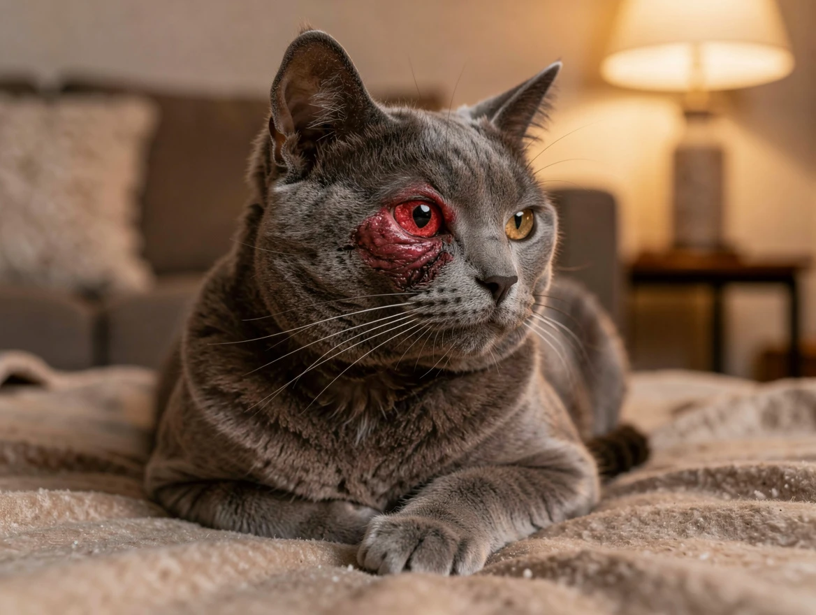 Cat with swollen eye in home environment — why is my cats eye swollen