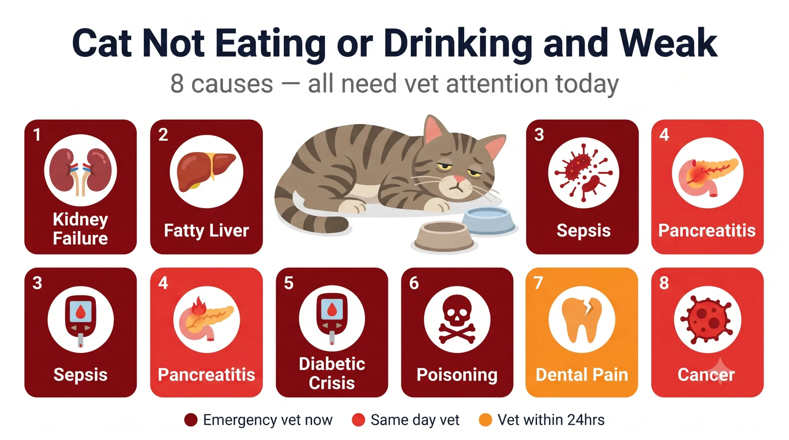 Cat not eating or drinking and weak — 8 causes illustrated guide