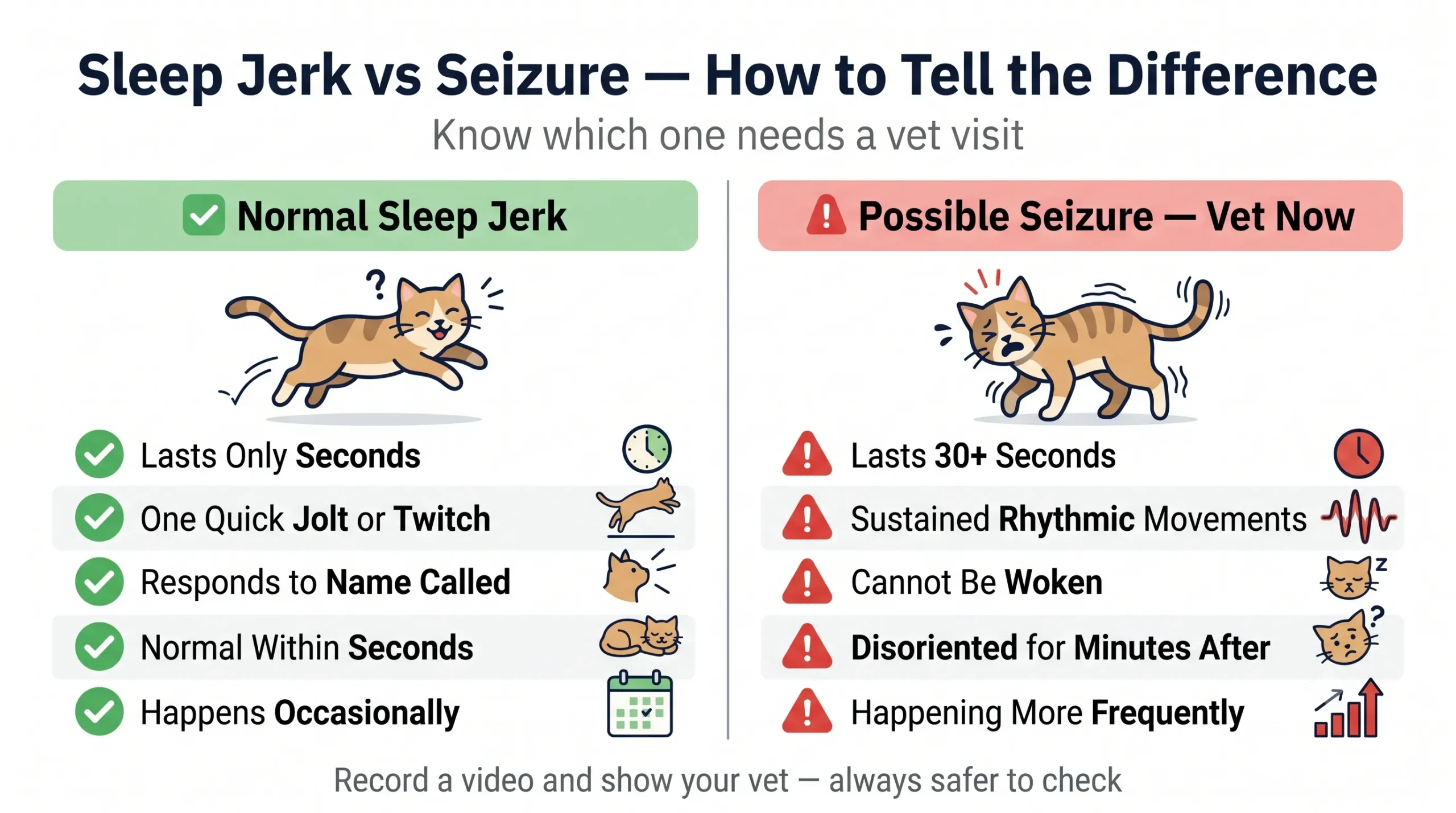 Sleep jerk vs seizure in cats — how to tell the difference infographic