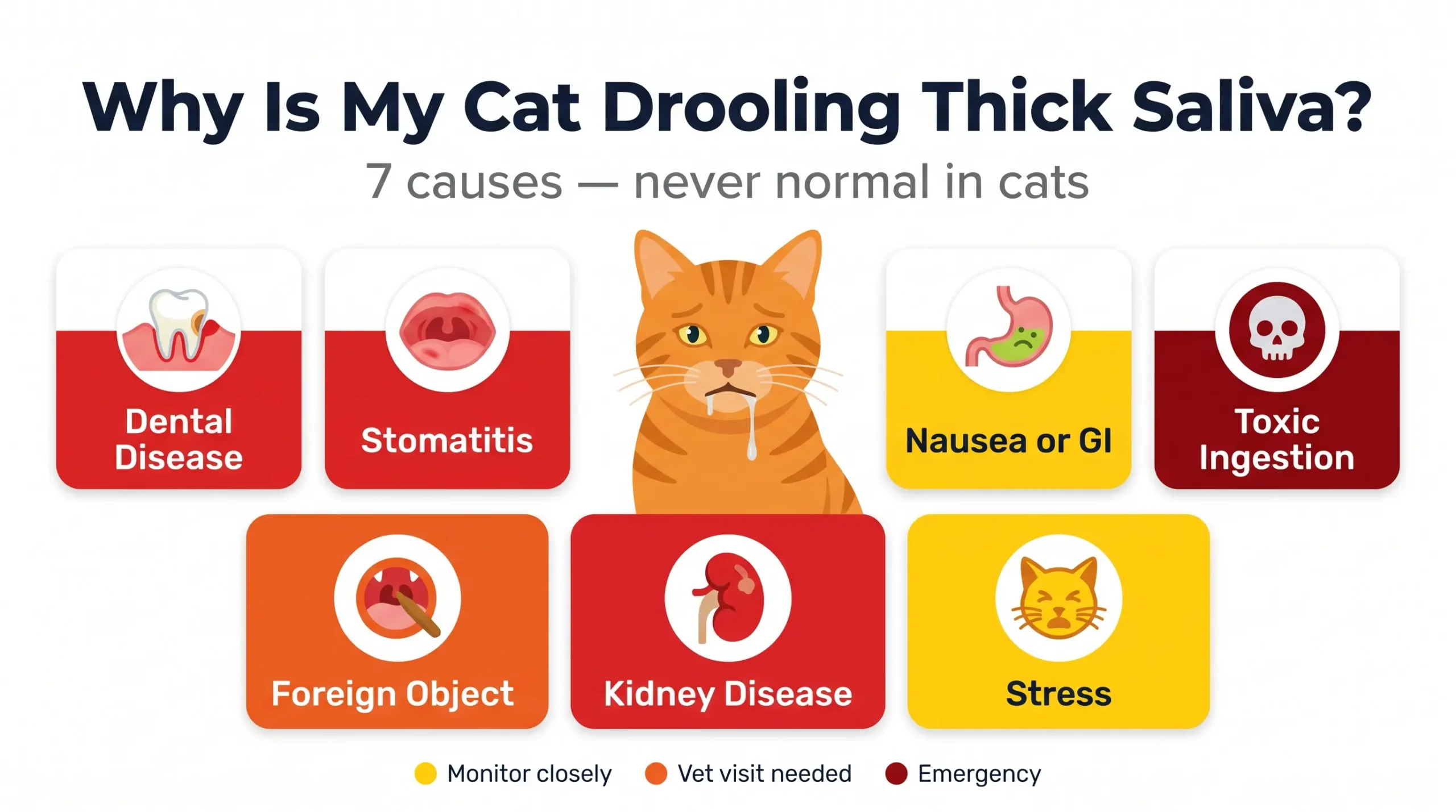 Why is my cat drooling thick saliva — 7 causes infographic