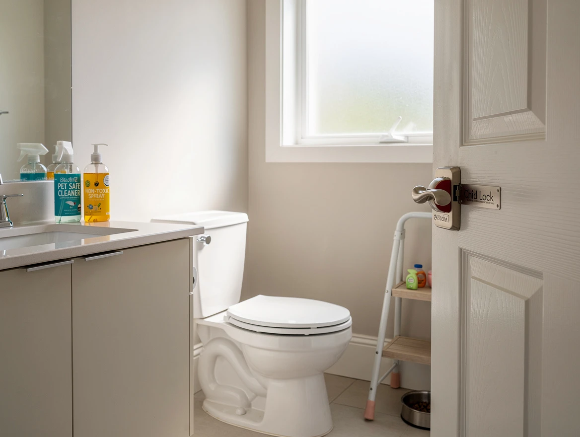 Pet-safe bathroom with natural cleaning products — cat safe home