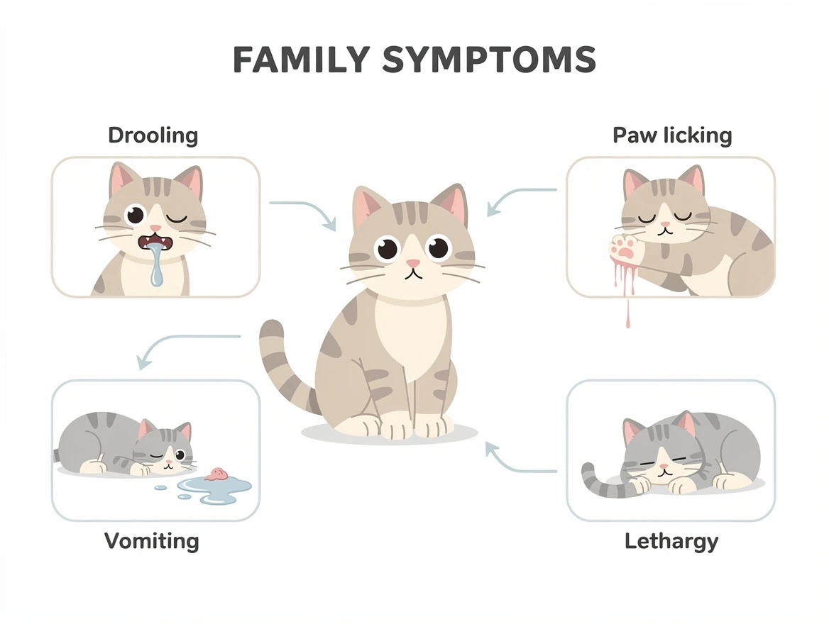 Cat symptoms after licking toilet cleaner — drooling vomiting lethargy