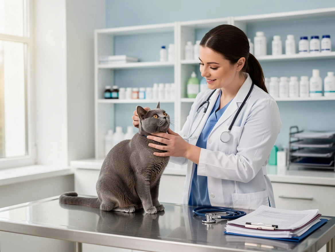 Veterinarian examining cat for persistent dandruff and skin conditions