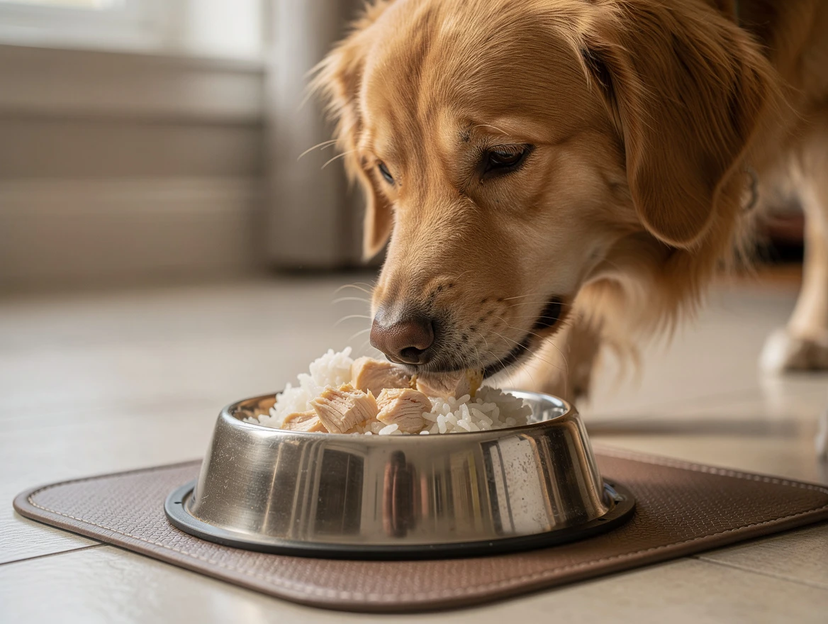 My dog won't eat — bland food like boiled chicken and rice in calm quiet home feeding area