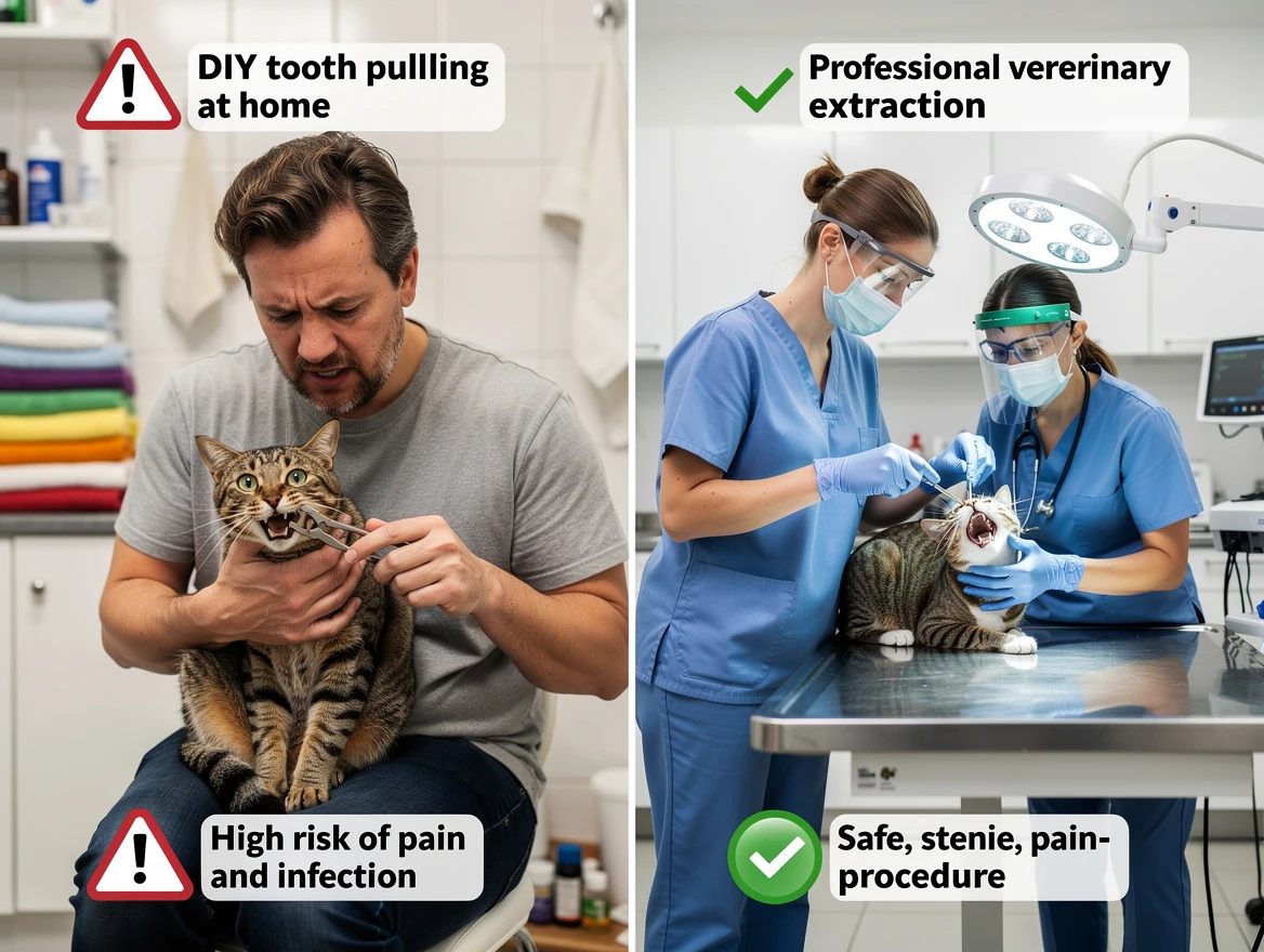 Cat eating soft wet food during recovery — home care when my cats tooth is loose