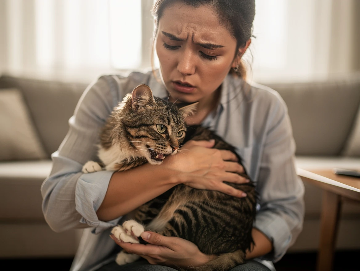 Cat owner holding a lethargic cat — recognizing diabetic cat signs early