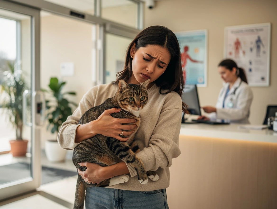 Cat owner with vet discussing safe foods for cats — white vs brown rice