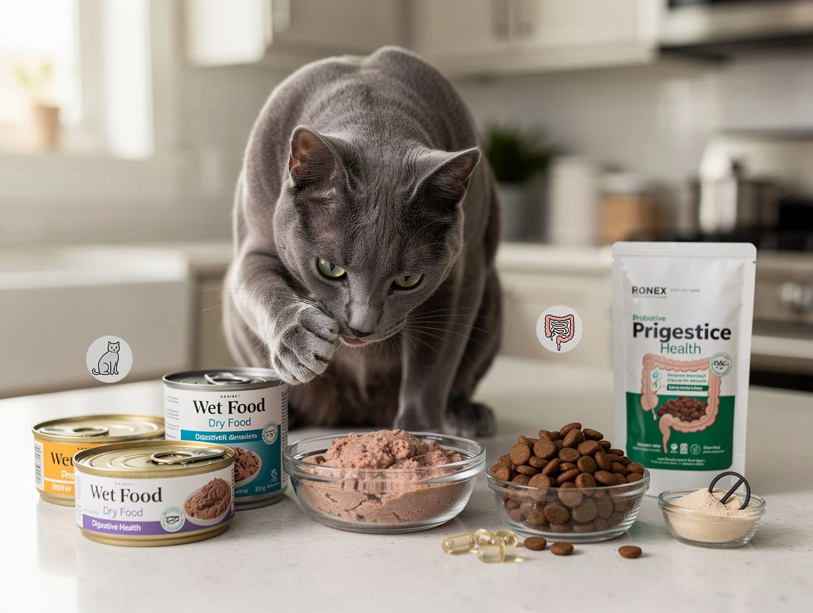 Cat near litter box with owner reacting to bad poop smell — why does my cats poop smell so bad