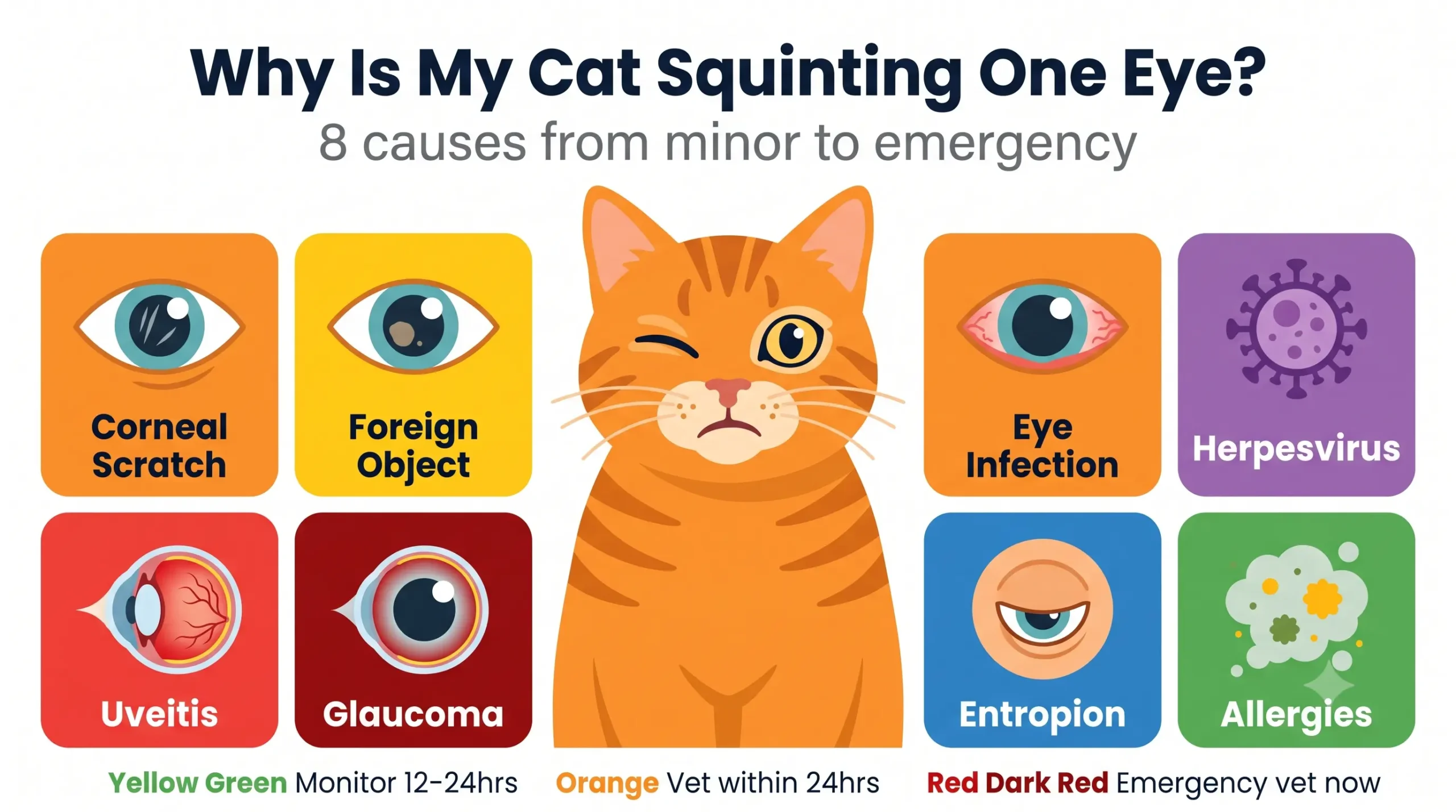 Why is my cat squinting one eye — 8 causes infographic