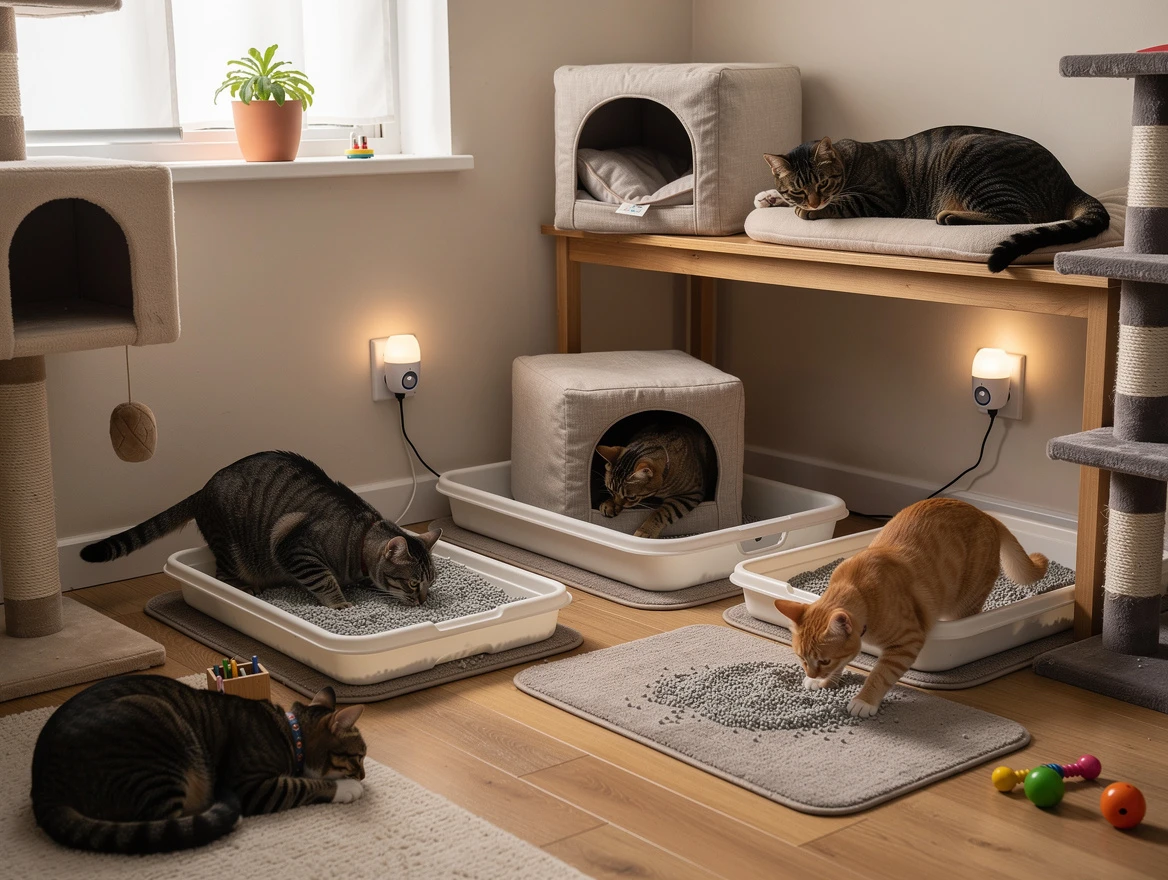 Multiple clean litter boxes setup - how to stop cat from peeing everywhere