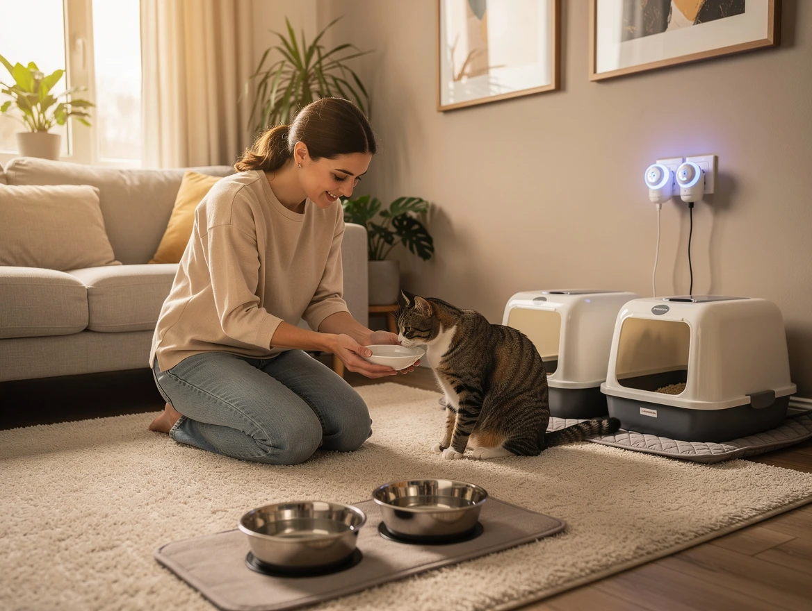 Cat acting normal while owner checks litter box — cat has diarrhea but is acting normal