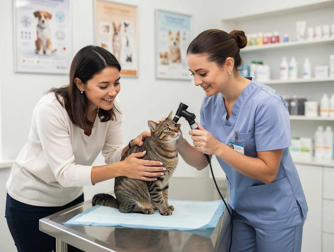 Owner gently cleaning cat ear with cotton ball — cat ear infection home care