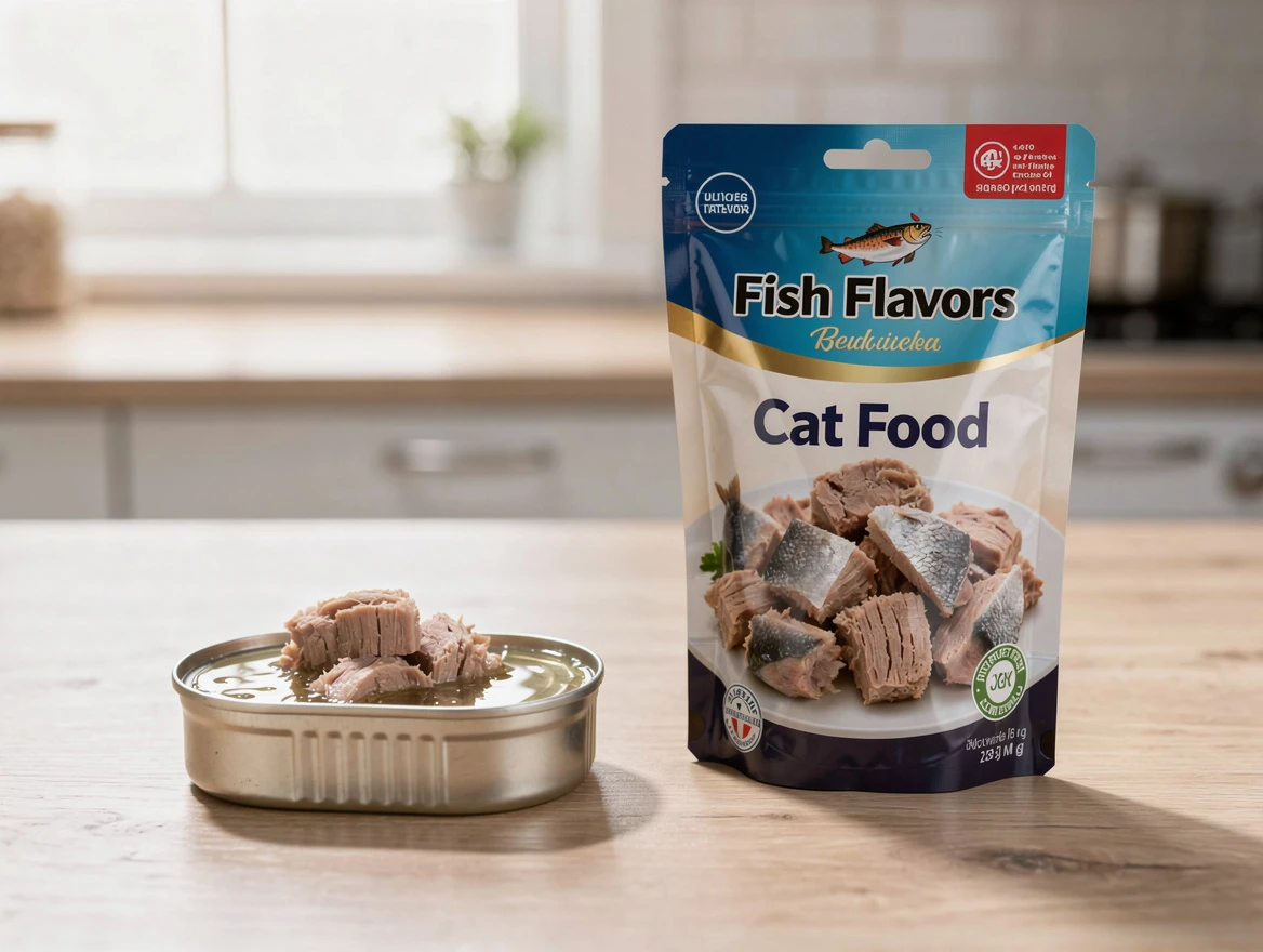 Healthy cat eating balanced cat food with occasional tuna treat