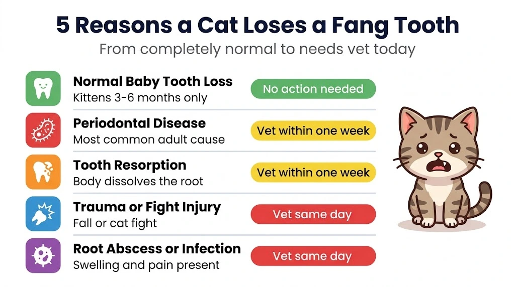 Illustrated overview of common causes of tooth loss in cats