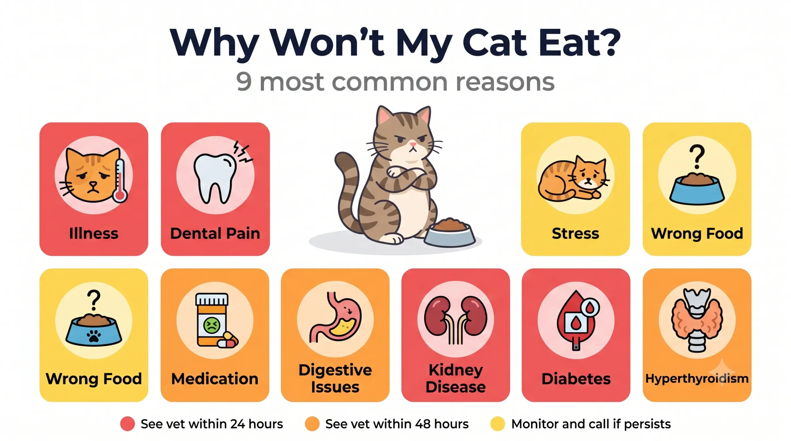 Table of common reasons cats stop eating