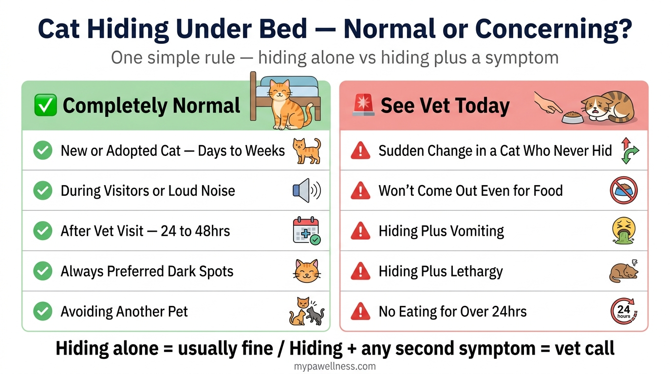 Cat hiding under bed: normal signs versus signs that need a vet