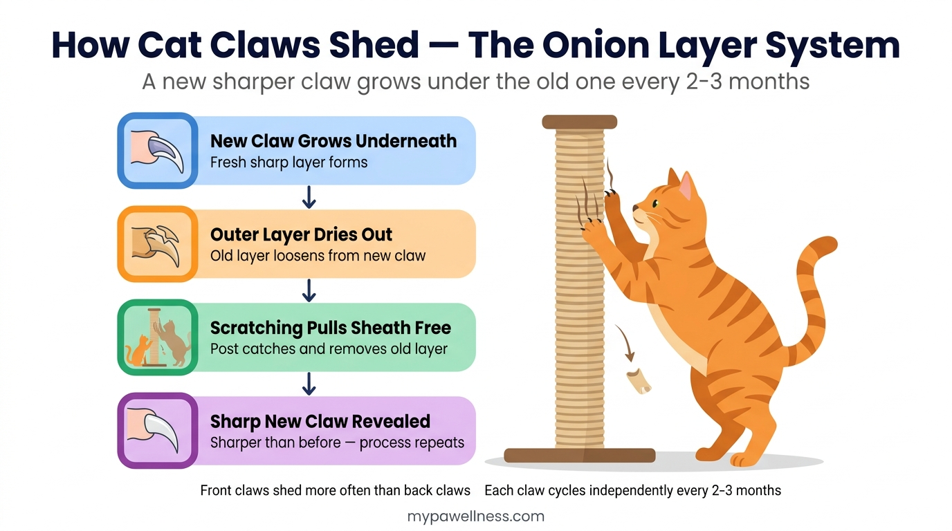 How cat claws shed in layers, with a new claw growing underneath