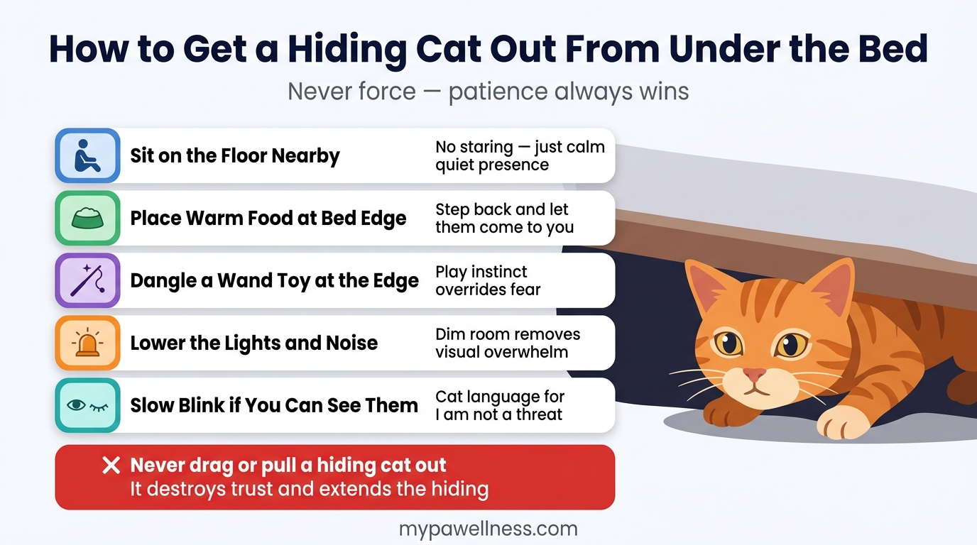 Five gentle ways to get a hiding cat out from under the bed