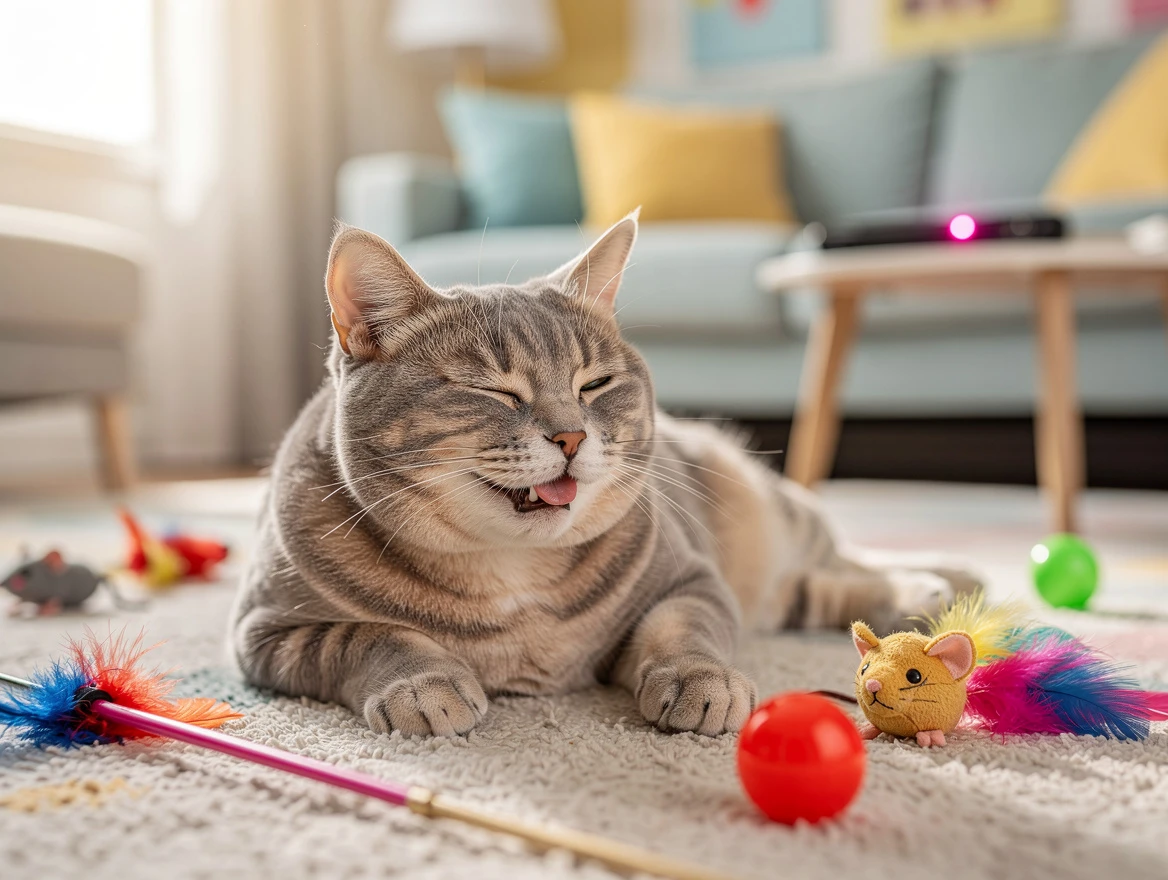 Cat sitting with its mouth slightly open while breathing